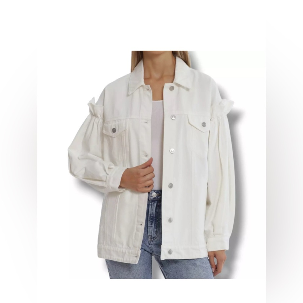 NEW anthropologeAvec Les Filles Women's Plus Ruffle Denim Jacket Size 2X MN150
